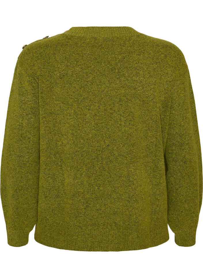 Strikbluse med knapdetalje, Gr&oslash;n, Packshot image number 1