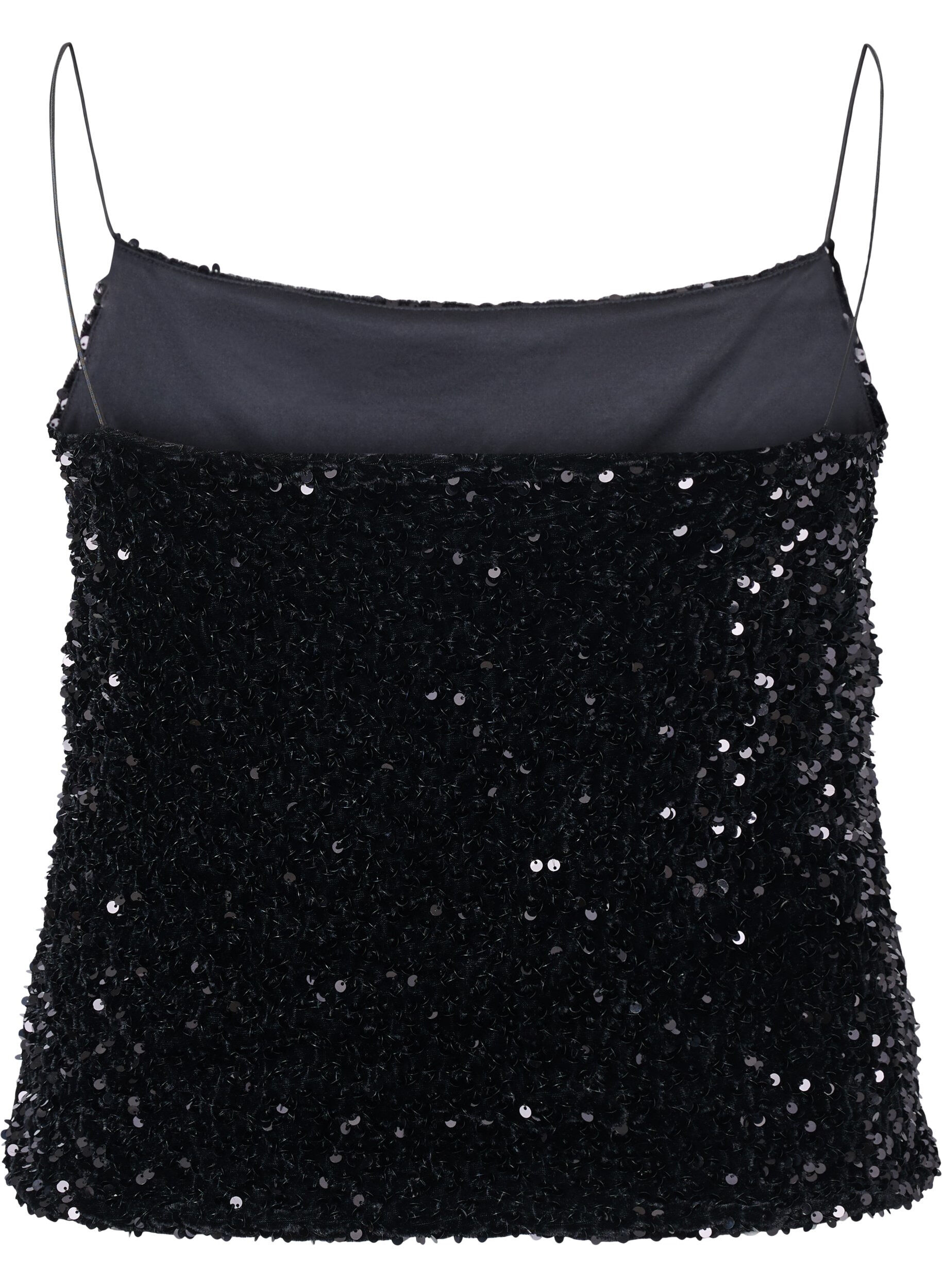 Zizzi Top med pailletter og smalle stropper, Black Sequins, Packshot image number 1
