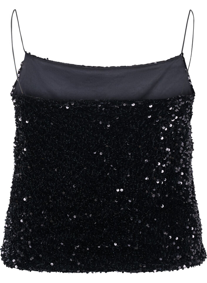Top med pailletter og smalle stropper, Black Sequins, Packshot image number 1
