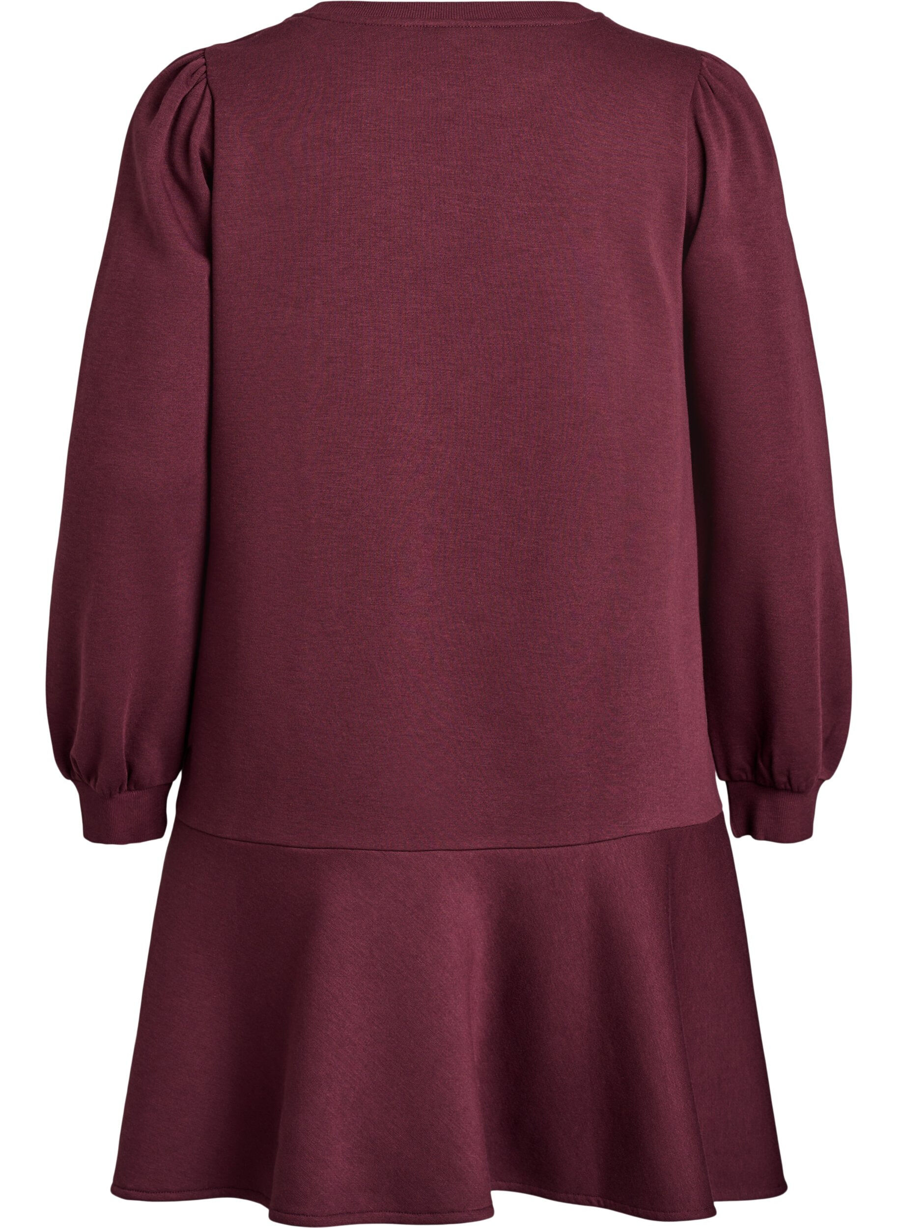 Zizzi Kort sweatkjole med fl&aelig;sedetalje, M&oslash;rk Bordeaux, Packshot image number 1