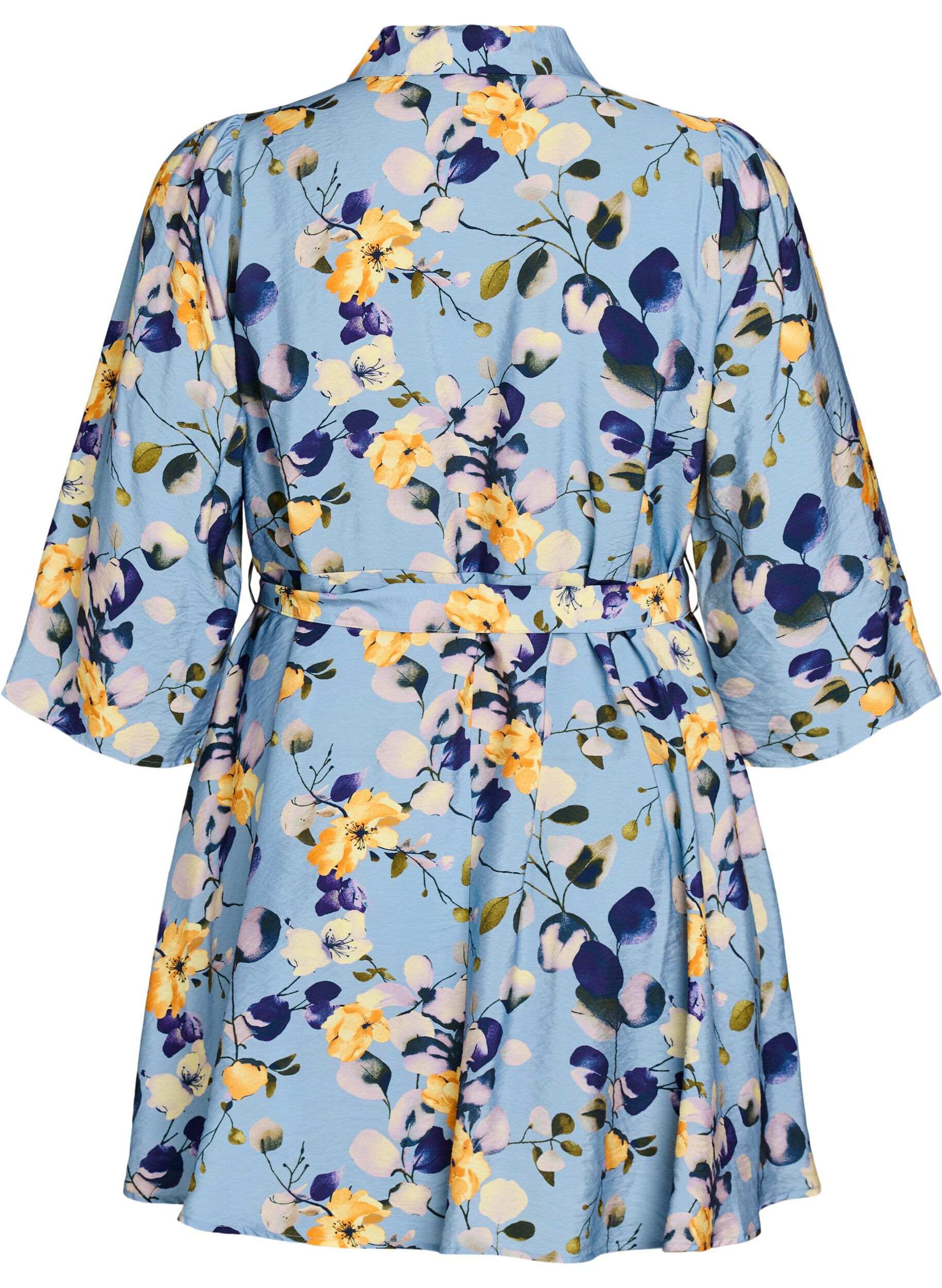 Zizzi M&oslash;nstret tunika med bindeb&aelig;lte og 3/4 &aelig;rmer, Bl&aring;, Packshot image number 1