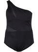 One-shoulder badedragt med mesh, Black, Packshot image number 0