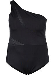 One-shoulder badedragt med mesh, Black