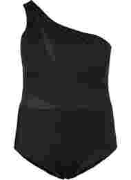 One-shoulder badedragt med mesh, Black
