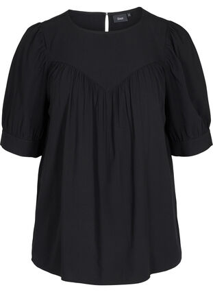 Bluse i viskose med a-shape, Black, Packshot image number 0