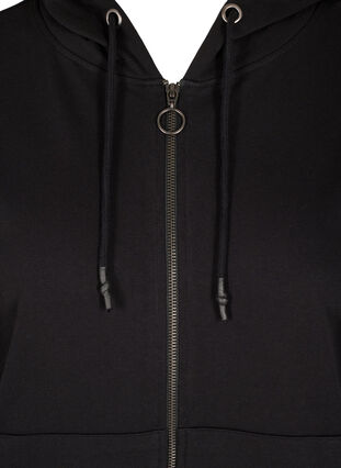 Sweat cardigan med hætte og lomme, Black, Packshot image number 2