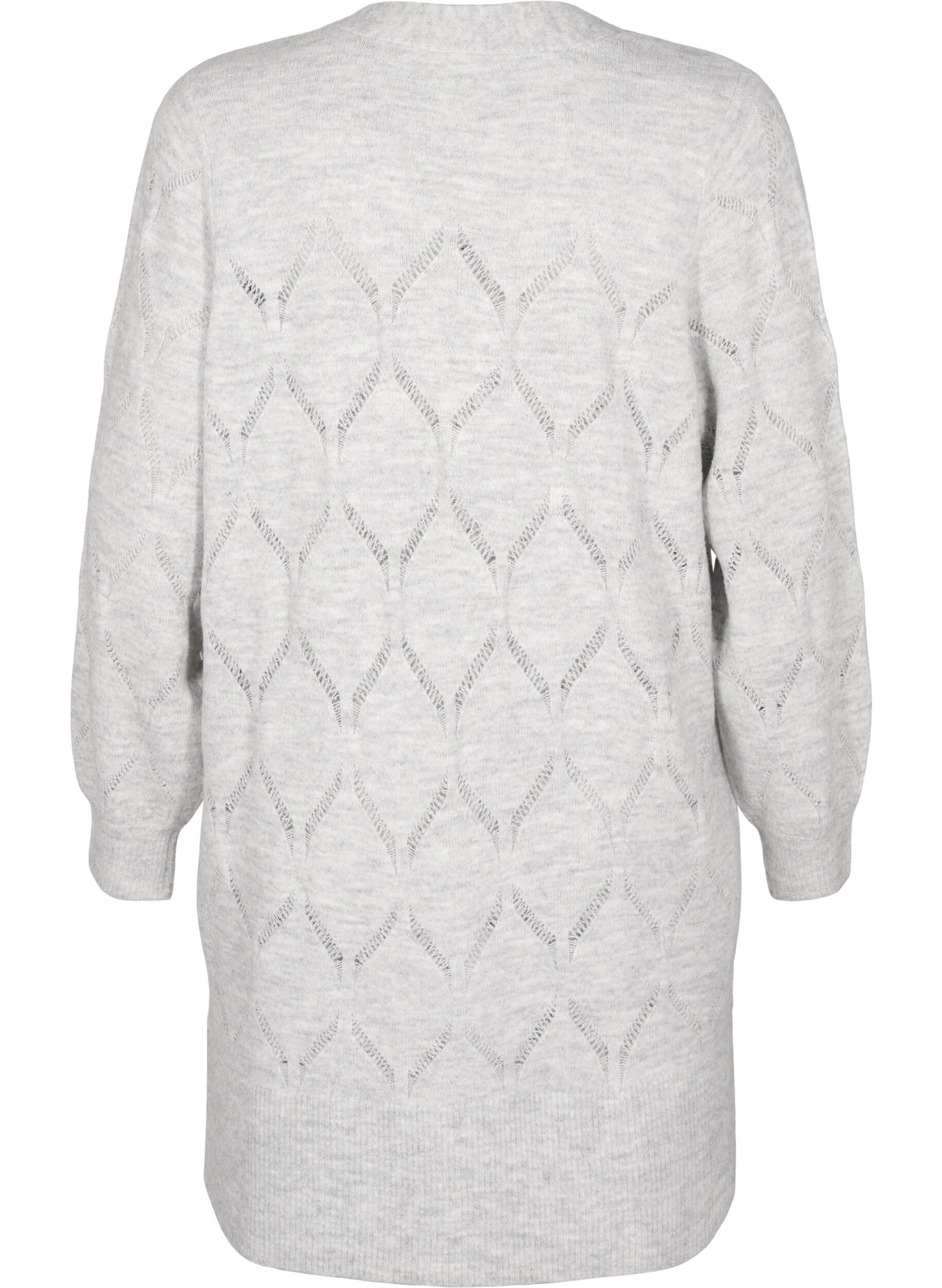 Zizzi Lang&aelig;rmet strikcardigan, Light Grey Melange, Packshot image number 1