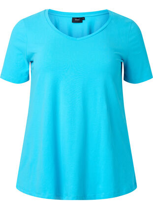 Ensfarvet basis t-shirt i bomuld, Blue Atoll, Packshot image number 0