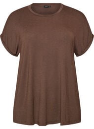T-shirt i viskose med glimmerstriber, Brun