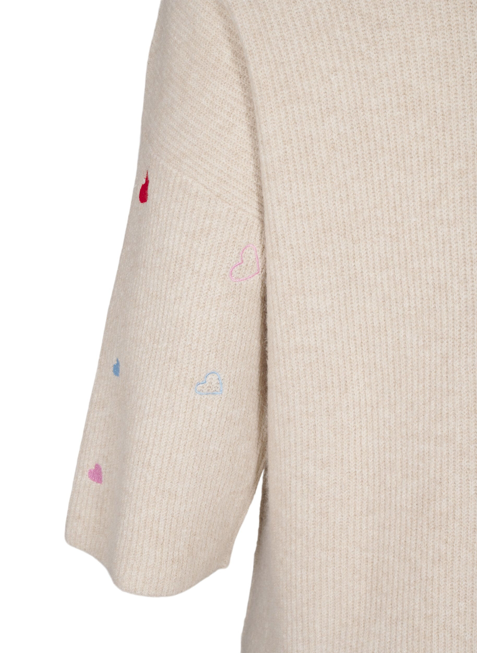 ZizziStrikbluse med hjerter og 3/4 &aelig;rmer, Beige, Packshot image number 3