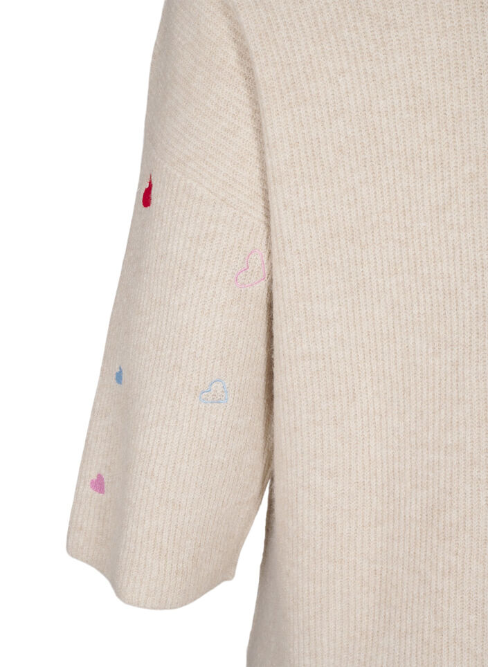 Strikbluse med hjerter og 3/4 &aelig;rmer, Beige, Packshot image number 3