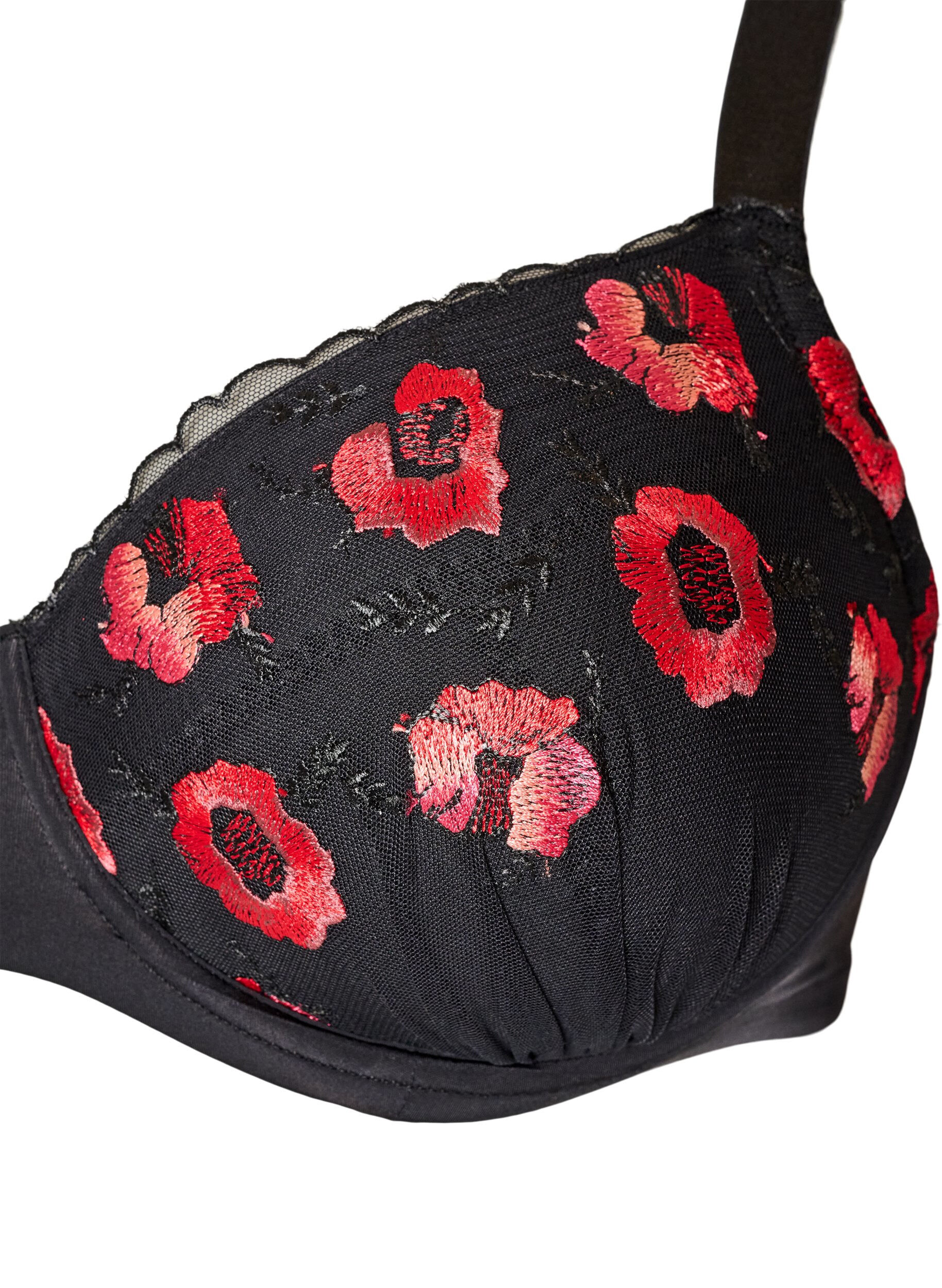 ZizziVatteret bh med b&oslash;jle og blomsterbroderi, Sort, Packshot image number 2