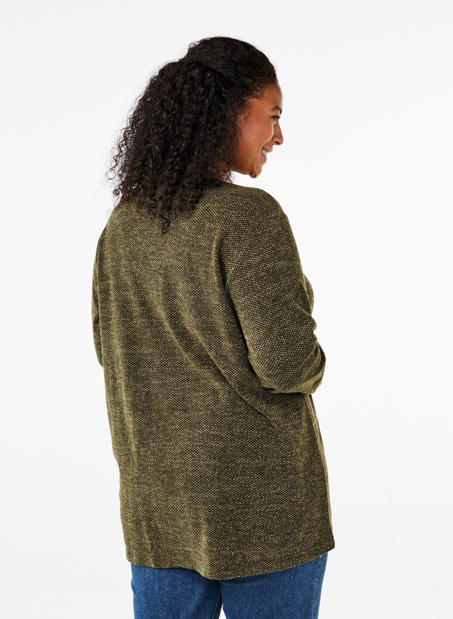Zizzi Meleret bluse med rund hals og lange &aelig;rmer, Winter Moss, Model image number 1