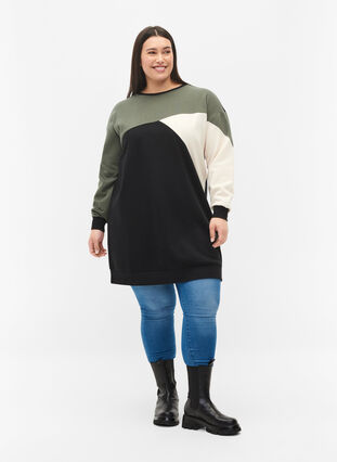 Lang sweatshirt med colorblock, Black Color Block, Model image number 2