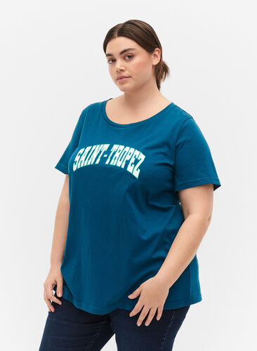 Bomulds t-shirt med printdetalje, Blue Coral SAINT, Model image number 0