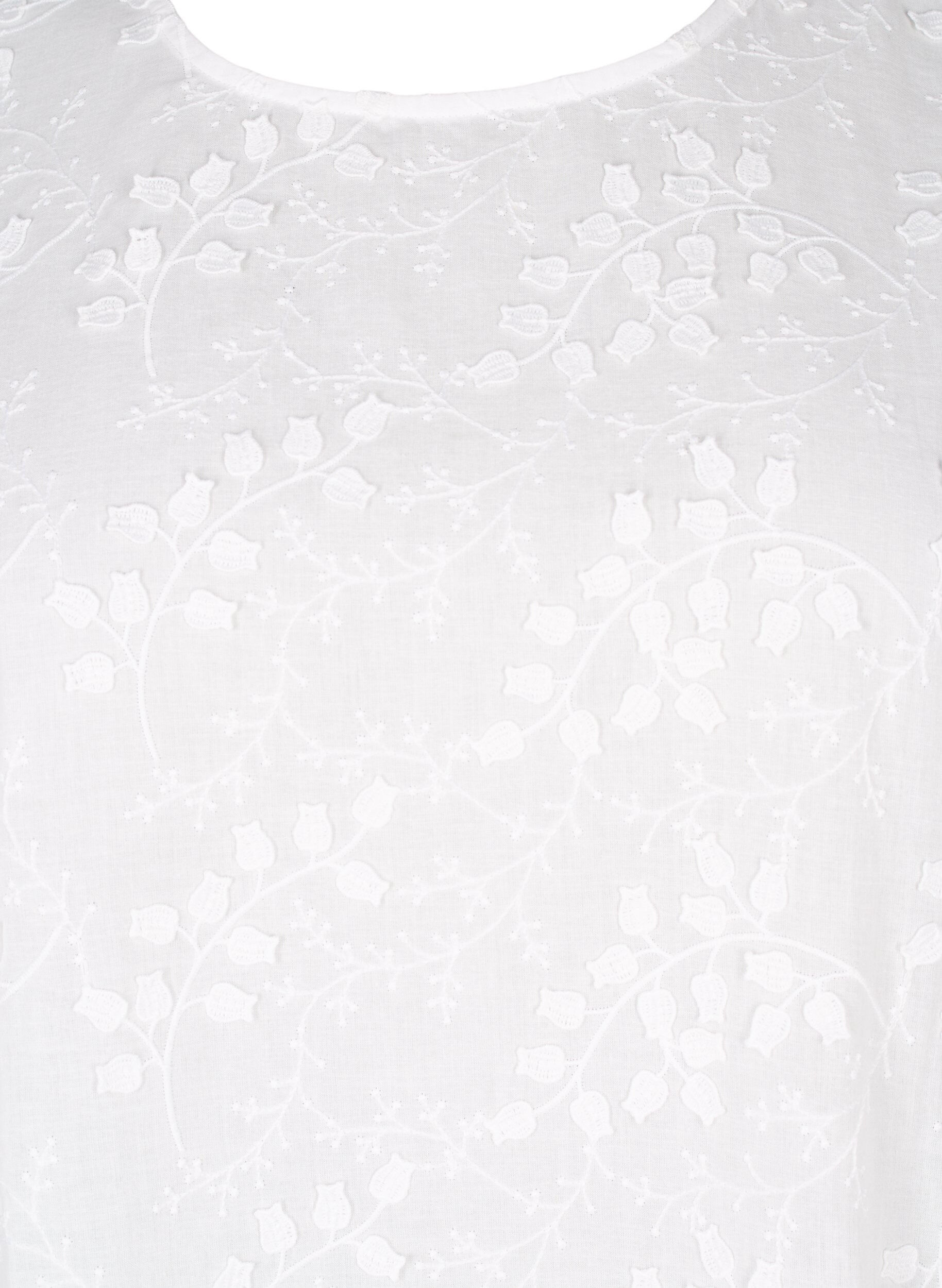 Zizzi Kort&aelig;rmet bluse med broderi og rund hals, Hvid, Packshot image number 2