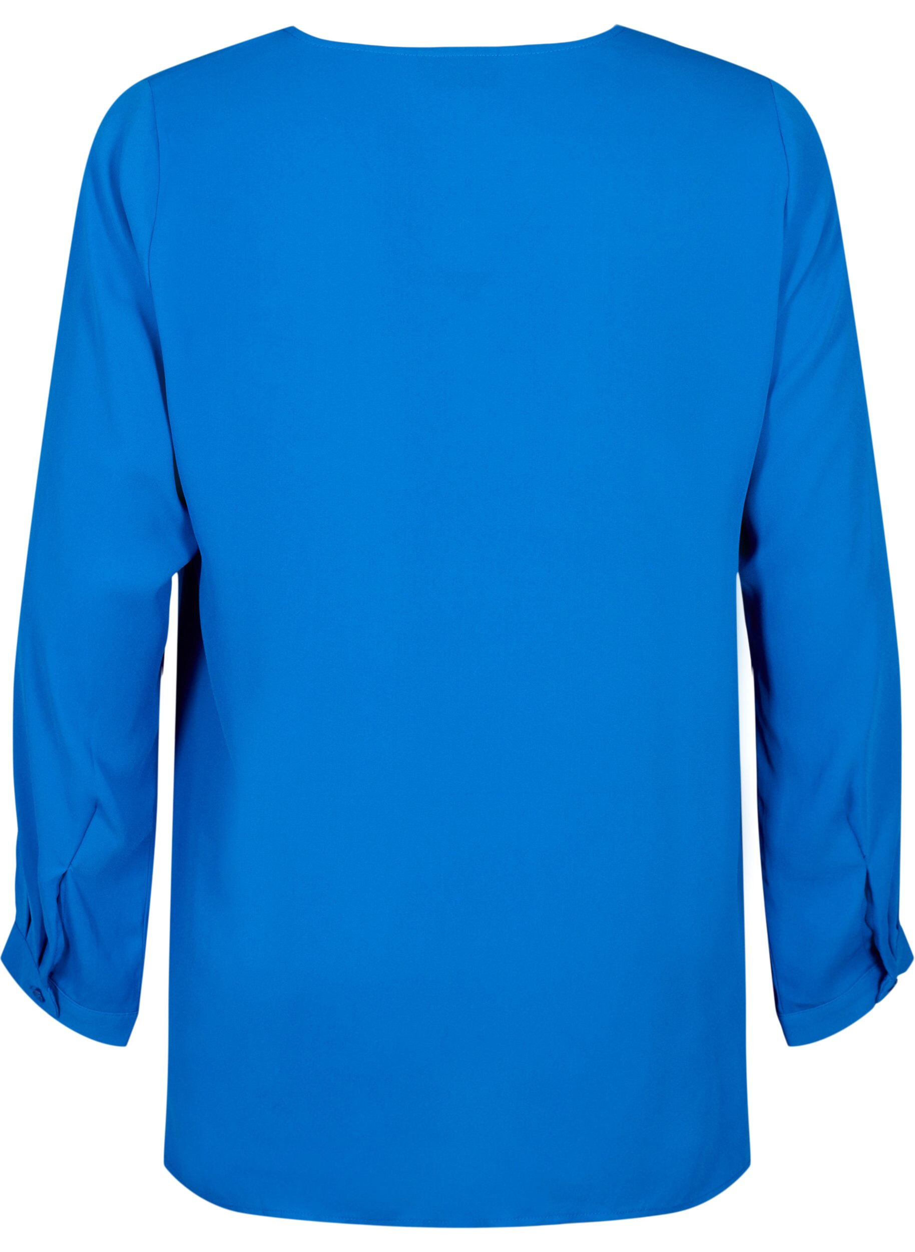 Zizzi Ensfarvet skjorte med v-udsk&aelig;ring, Princess Blue, Packshot image number 1