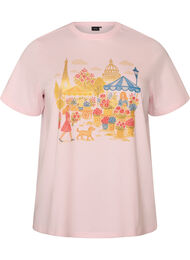 T-shirt i &oslash;kologisk bomuld med frontmotiv, Lyser&oslash;d