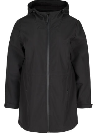 Softshell jakke med hætte og justerbar talje, Black, Packshot image number 0