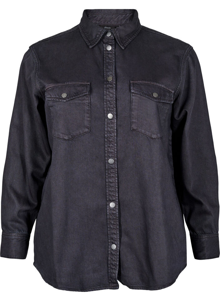 Denimskjorte med brystlommer , Sort, Packshot image number 0