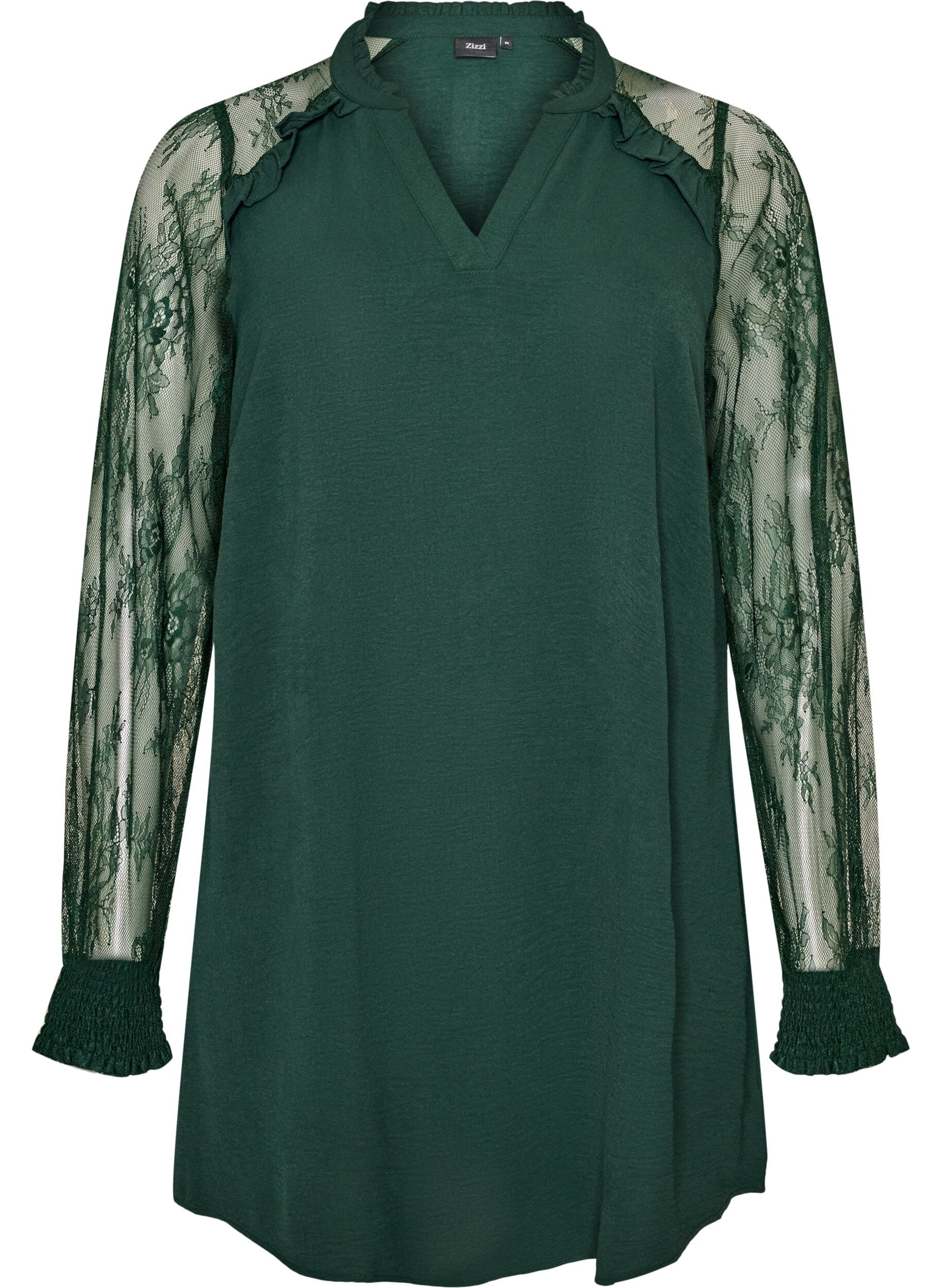 ZizziTunika med transparente blonde&aelig;rmer, Gr&oslash;n, Packshot image number 0