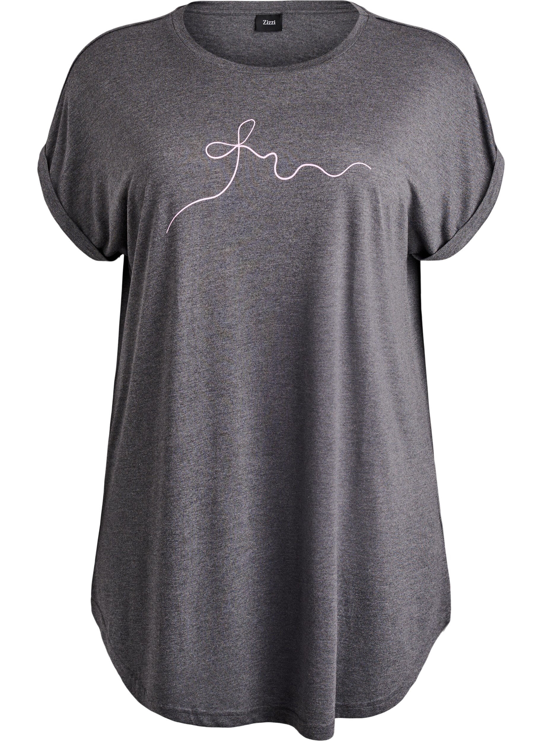 ZizziKort&aelig;rmet natkjole med tekstprint, Sort, Packshot image number 0