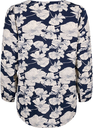 Skjortebluse med v-hals og print, Navy B. Flower AOP, Packshot image number 1