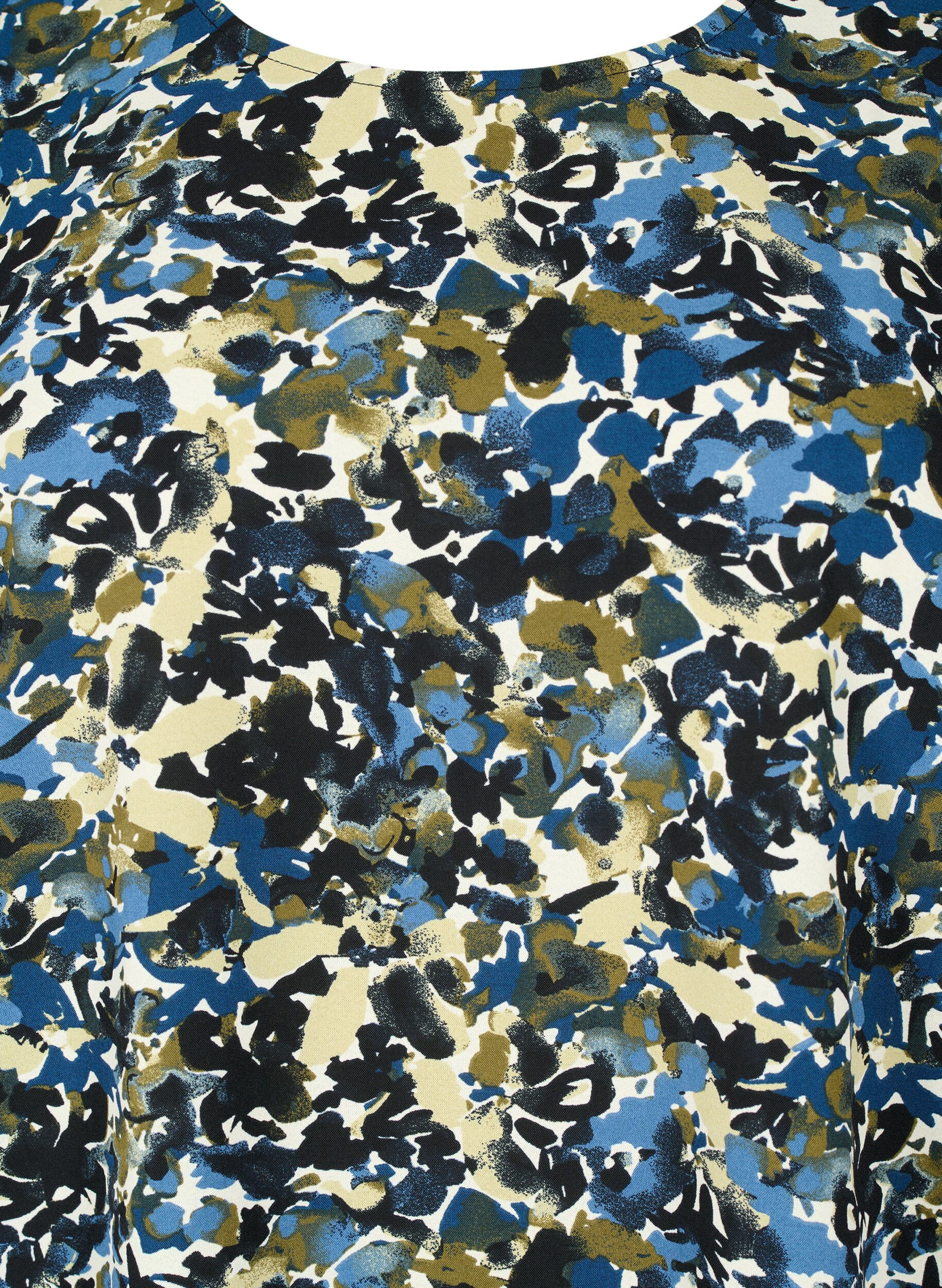 Zizzi Bluse med puf&aelig;rmer, Blue Green AOP, Packshot image number 2