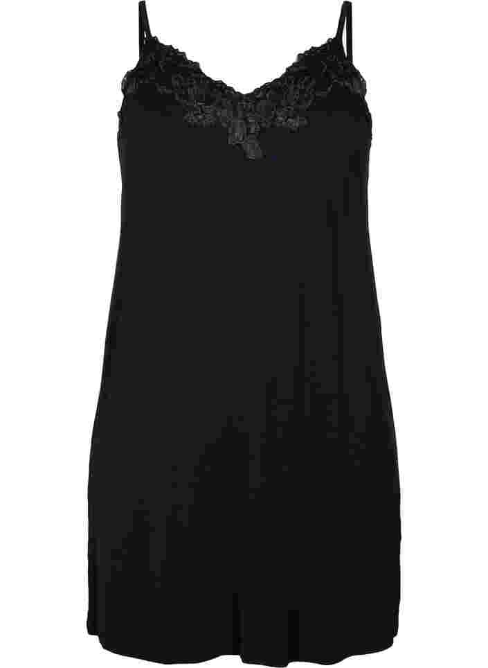 Viskose natkjole med blonder, Black, Packshot image number 0