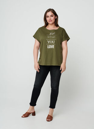 Kortærmet bomulds t-shirt med print, Ivy green w. Love, Model image number 2