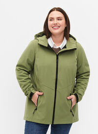 Kort softshell jakke med lommer, Oil Green, Model