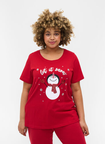 Jule t-shirt i bomuld, Tango Red Snowman, Model image number 0