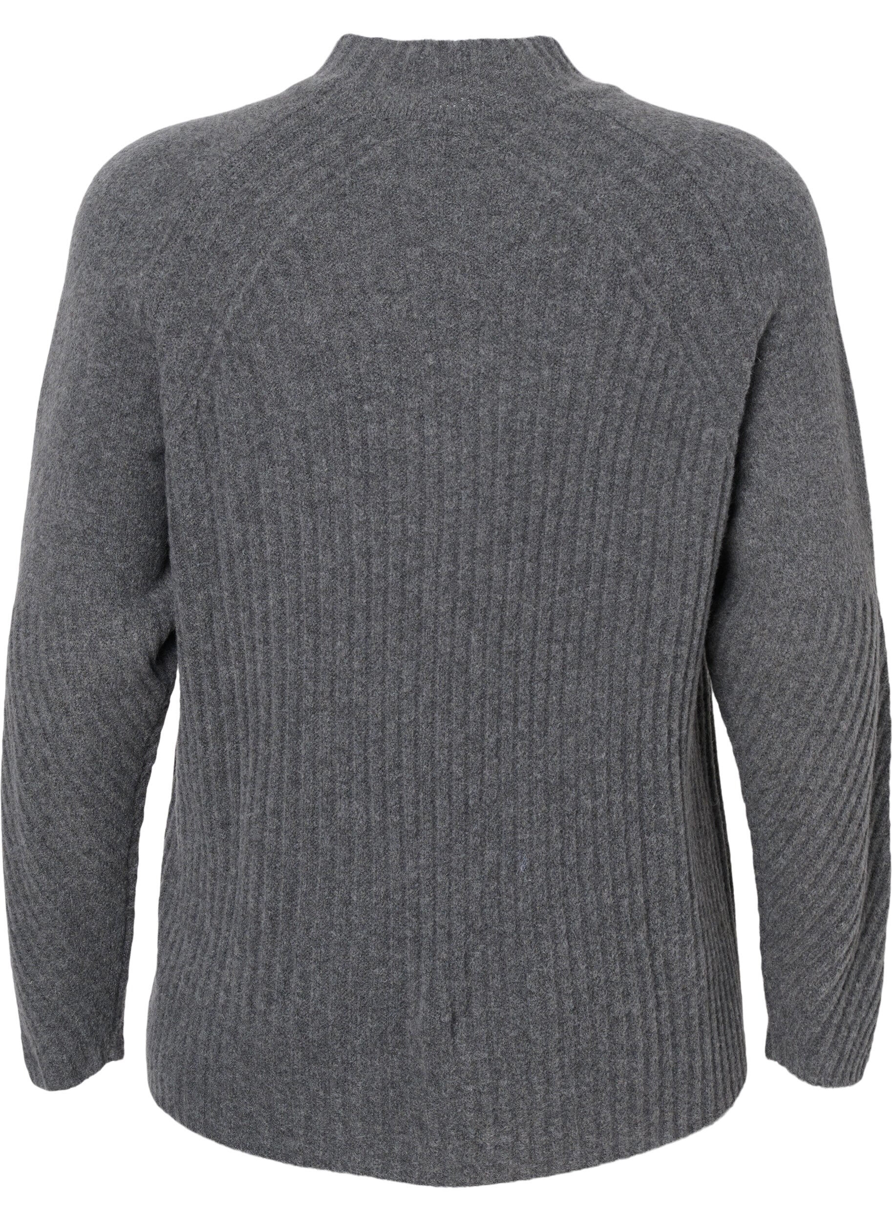 Zizzi Turtleneck strikbluse med rib, Dark Grey Melange, Packshot image number 1