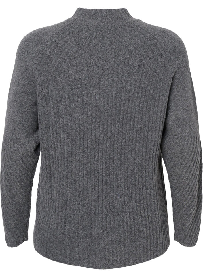 Turtleneck strikbluse med rib, Dark Grey Melange, Packshot image number 1