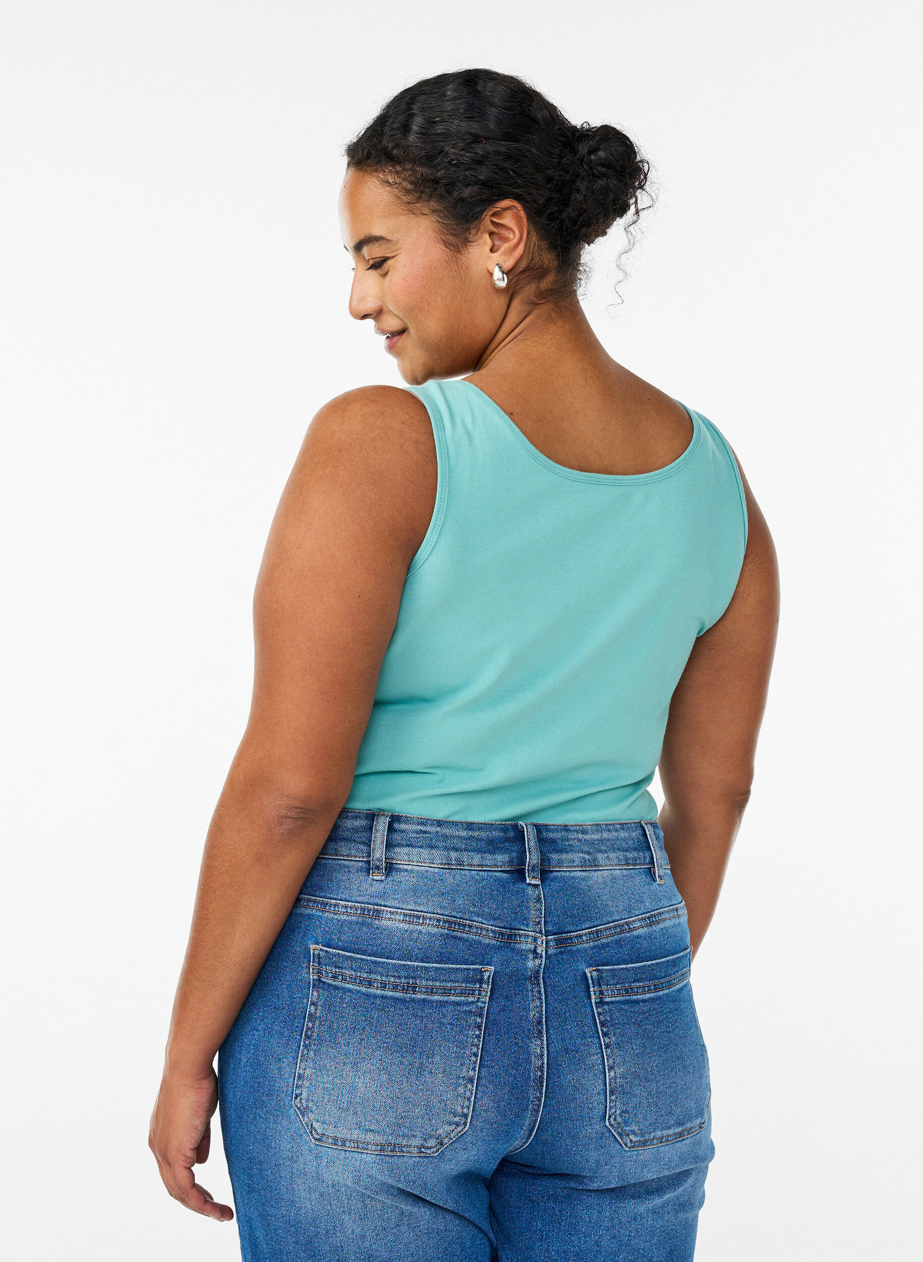 ZizziEnsfarvet basis top i bomuld, Gr&oslash;n, Model image number 2