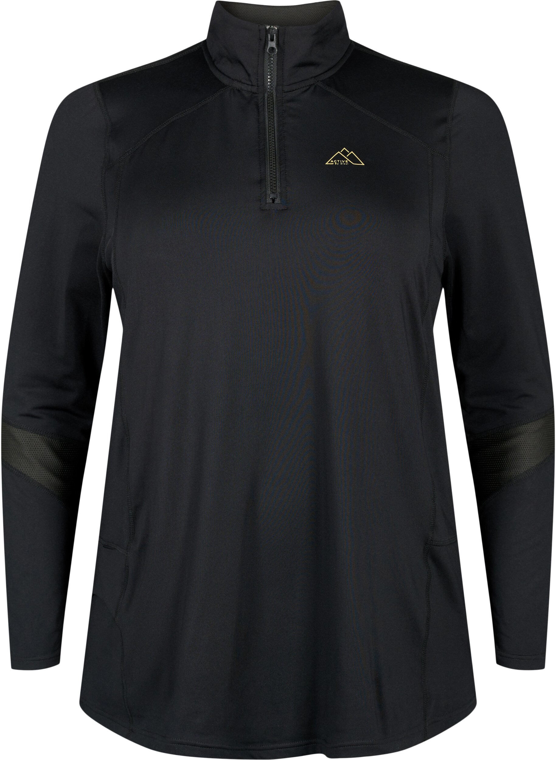 Zizzi Baselayer bluse med lommer og mesh, Black, Packshot image number 0