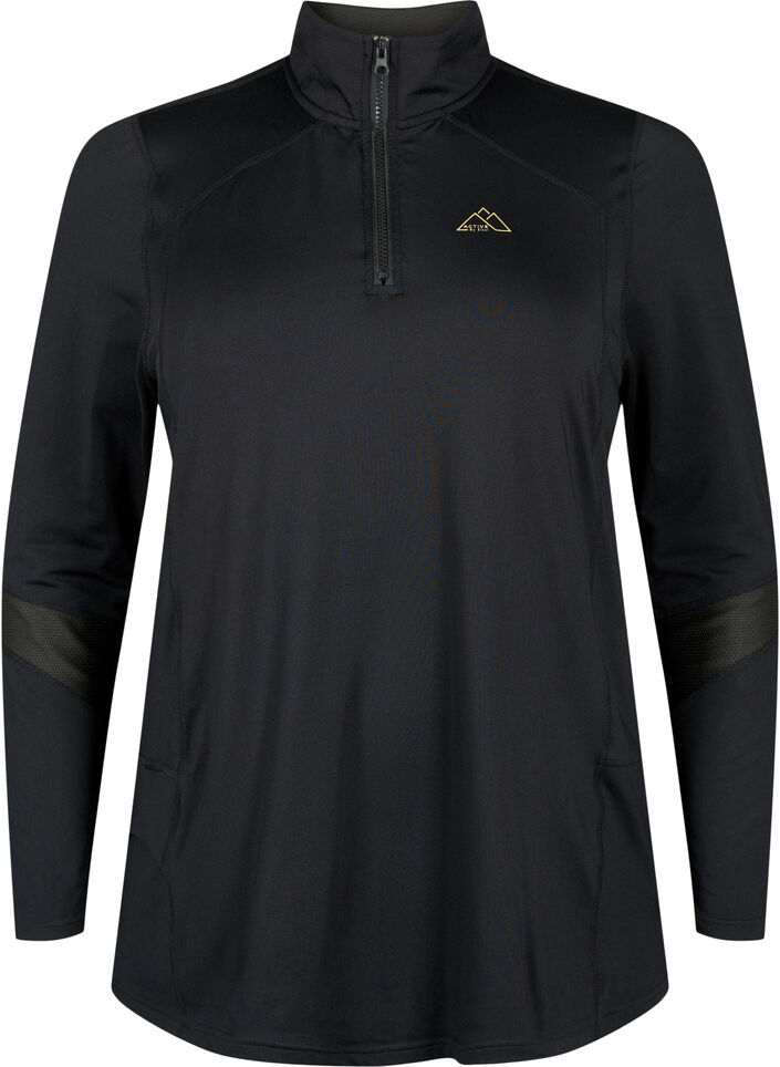 Baselayer bluse med lommer og mesh, Black, Packshot image number 0