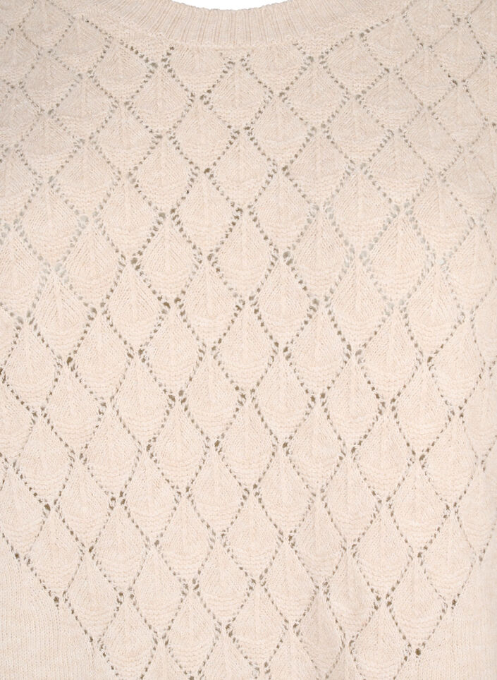 Strikbluse med hulmønster, Pumice Stone Mel., Packshot image number 2