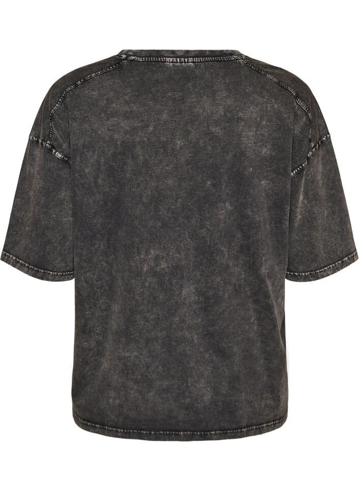 Oversize T-shirt i &oslash;kologisk bomuld med college print, Sort, Packshot image number 1