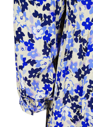 Blomstret viskose tunika med 3/4 ærmer, Blue Flower AOP, Packshot image number 3
