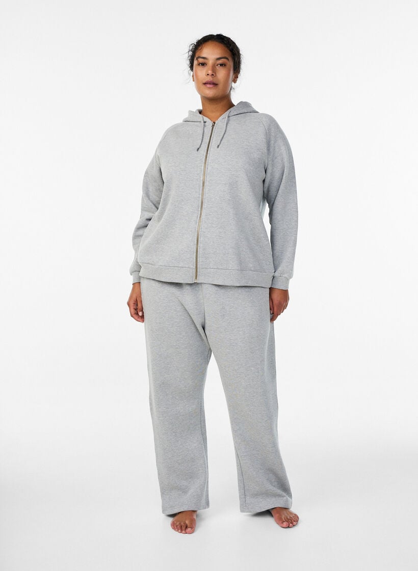 Sweatpants med h&oslash;j talje og b&oslash;rstet inderside, Gr&aring;, Model image number 0