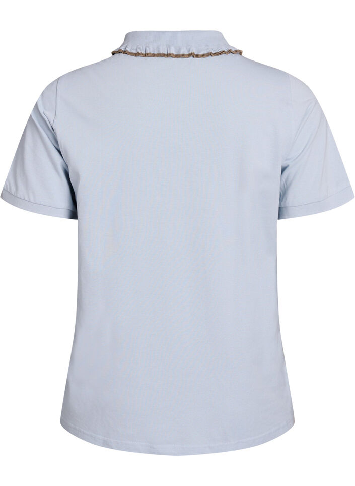 Poloshirt med rhinsten knapper og flæsedetalje, Blå, Packshot image number 1