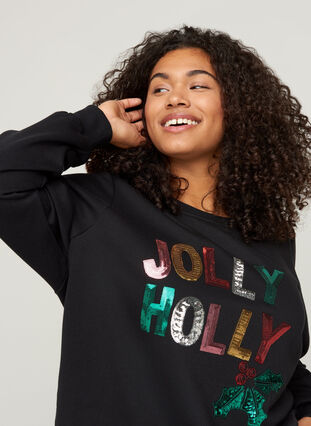 Jule sweatshirt med pailletter, Black, Model image number 2