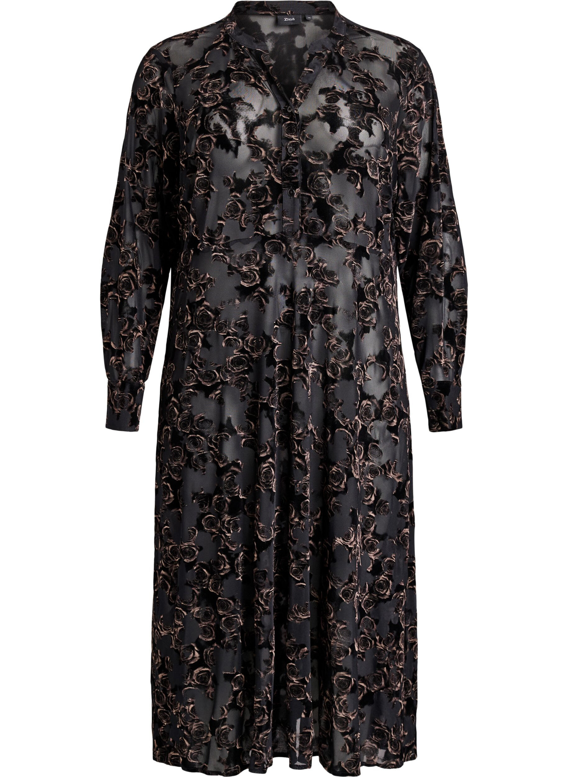 Midikjole i mesh med velourroser