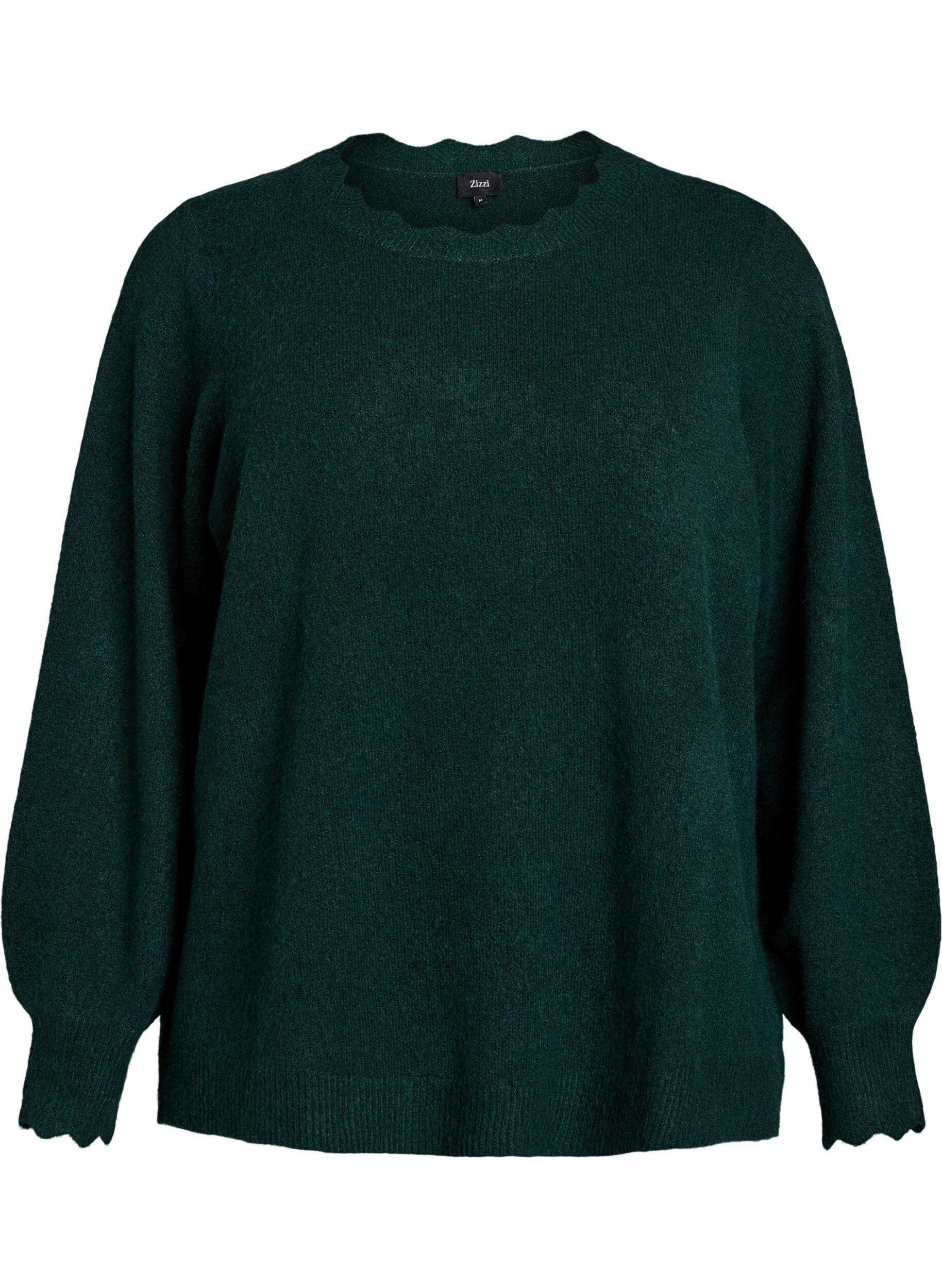 ZizziStrikbluse med b&oslash;lgekanter, Gr&oslash;n, Packshot image number 0
