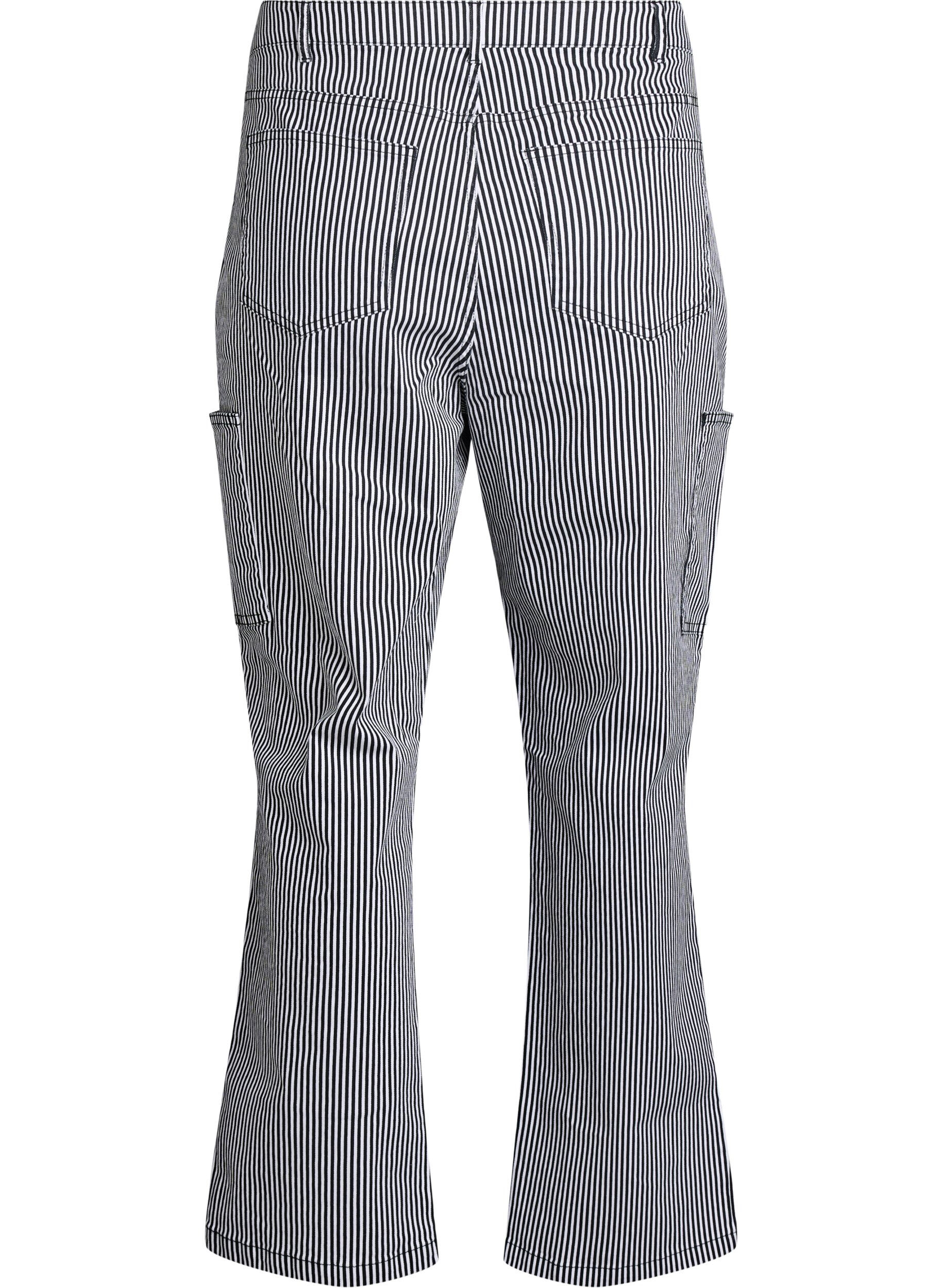 Zizzi Stribede cargojeans med h&oslash;j talje, Sort, Packshot image number 1