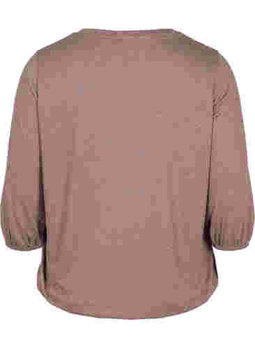 Ensfarvet bluse med 3/4 ærmer, Chestnut Mel., Packshot image number 1