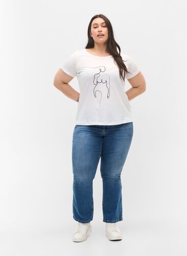Bomulds t-shirt med print, B. White w. Black, Model image number 2