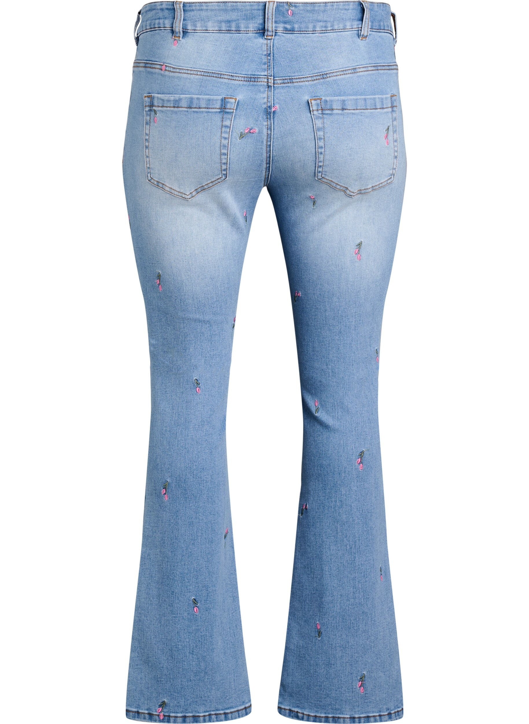 Zizzi Jeans med bootcut og broderede blomster, Bl&aring;, Packshot image number 1