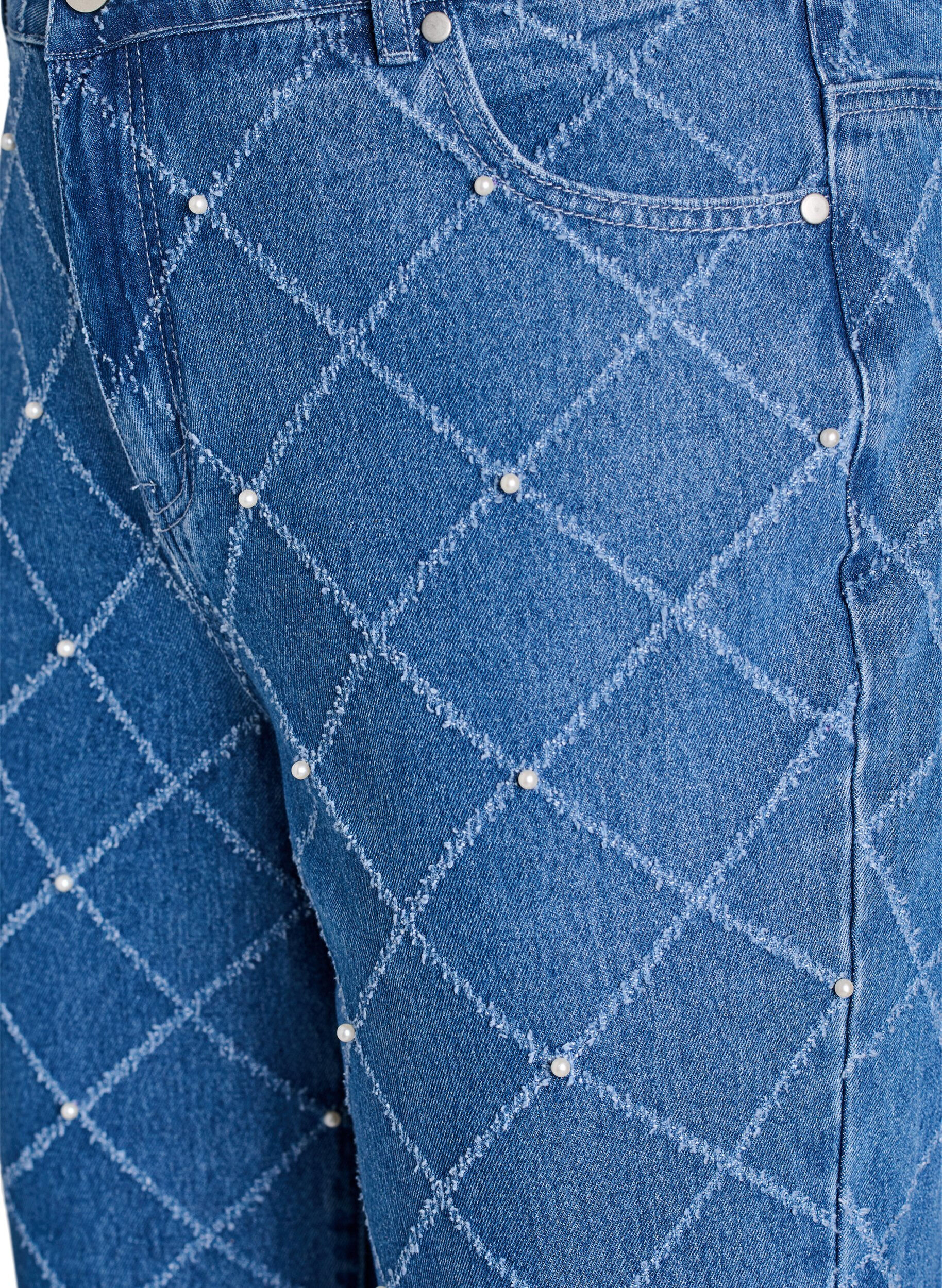 Zizzi Kiana jeans med h&oslash;j talje og destroy-m&oslash;nster, Bl&aring;, Packshot image number 2